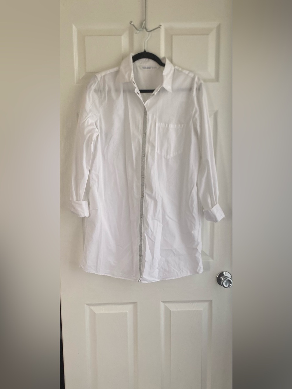 Zara White Long-Sleeve Oversized Button-Up Dress Shirt